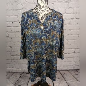 Lienridy women's long sleeve paisley print long sleeve stretch knit 1x top b20a